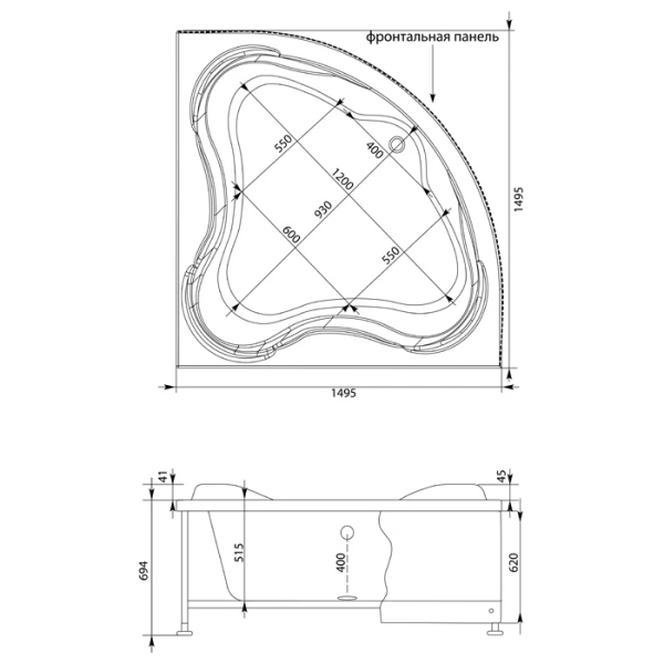 Акриловая ванна 149,5x149,5 см Aquanet Flores 00205484