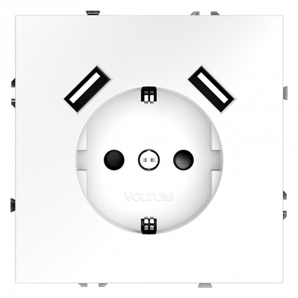 Розетка с заземлением и со шторкой и 2хUSB type A без рамки Voltum S70 VLS040402