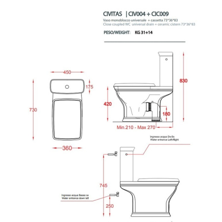 Чаша напольного унитаза Artceram Civitas CIV004 01 00
