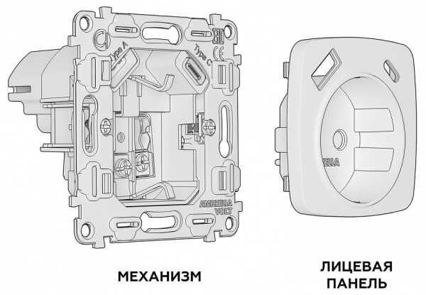 Розетка с заземлением и 2хUSB type A и C, без рамки Ambrella Volt OMEGA MO110010