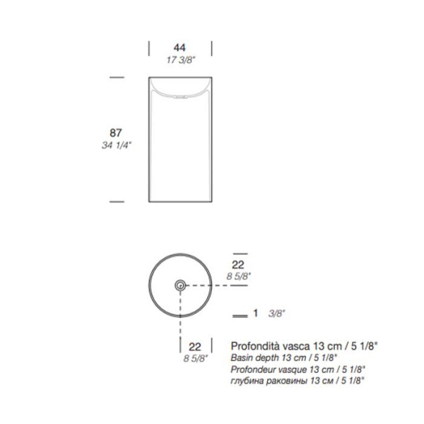 Раковина Milldue Tube 44 7300*0 Bianco Opaco