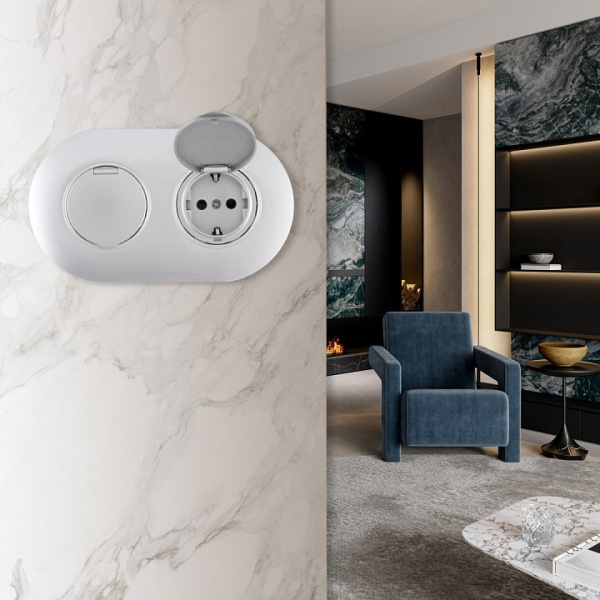 Розетка с заземлением и шторкой, с крышкой Arte Milano SET08-2 SET08-2-41-1x2 silver