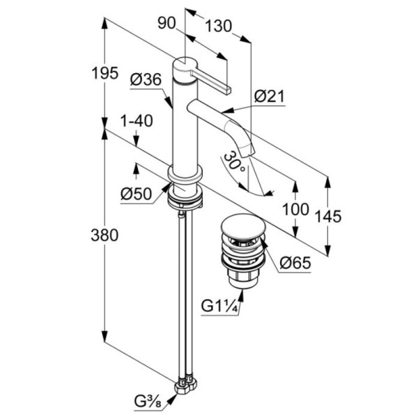Смеситель для раковины Kludi Nova Fonte 202883915 черный матовый
