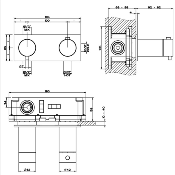 Смеситель для душа Gessi 316 54034#707 черный матовый