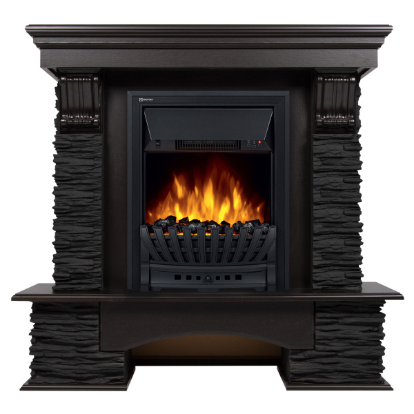 Портал Firelight Pietra Nuovo Classic камень сланец чёрный, шпон венге