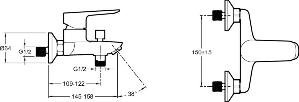 Смеситель для ванны и душа Jacob Delafon Oscar E29844-BL матовый чёрный