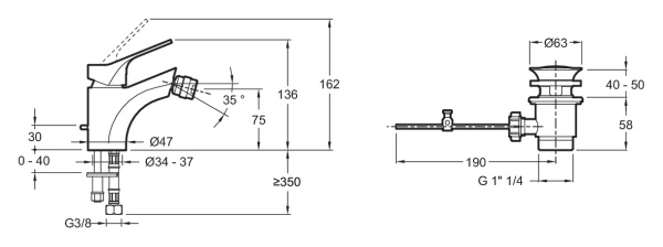 Смеситель для биде Jacob Delafon BRIVE E75763-CP