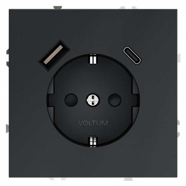 Розетка с заземлением и со шторкой и 2хUSB type A и C без рамки Voltum S70 VLS040507