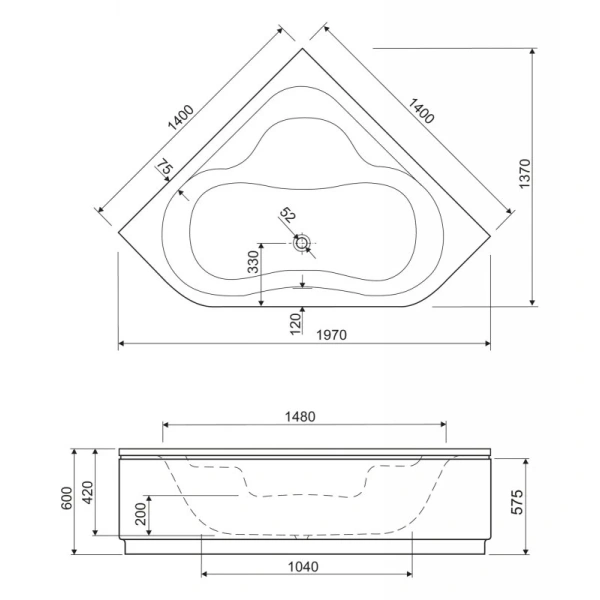 Акриловая ванна 140x140 см Cezares Plitvice PLITVICE-140-140-41