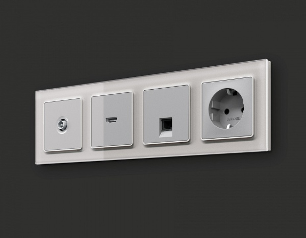 Розетка Ethernet RJ-45 и со шторками, без рамки Ambrella Volt ALFA MA412005