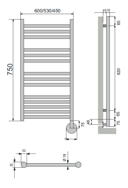 Полотенцесушитель электрический Neoinox RONDO 750x600 RAL белый