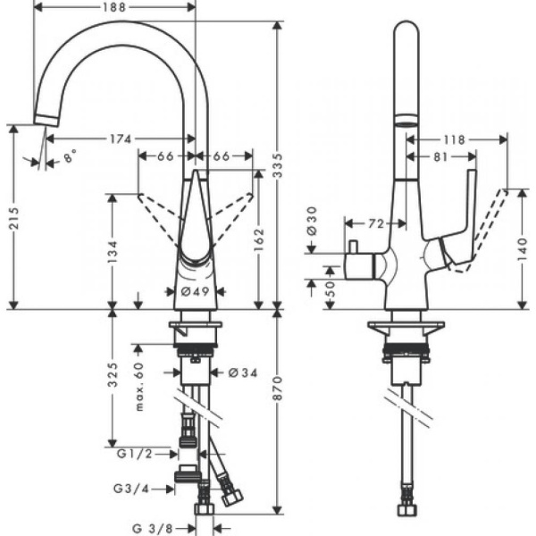 Смеситель для кухни hansgrohe Talis M51 72811000 с запорным вентилем