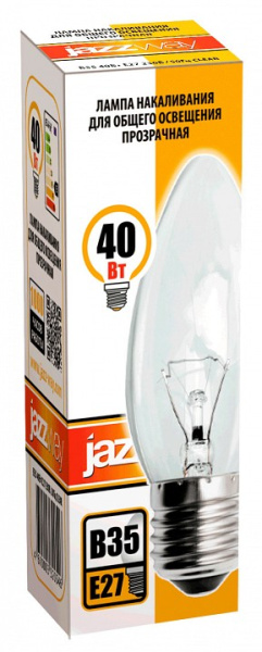 Лампа накаливания Jazzway  E27 40Вт 2700K B35 240V 40W E27 clear