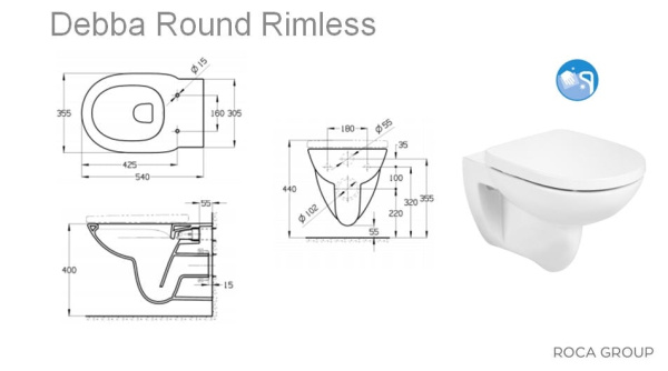 Подвесной унитаз Roca Debba Round rimless 346998000