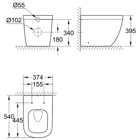 Приставной безободковый унитаз торнадо Grohe Euro Ceramic 3933900H