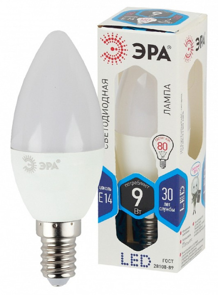 Лампа светодиодная Эра Стандарт E14 9Вт 4000K LED B35-9W-840-E14