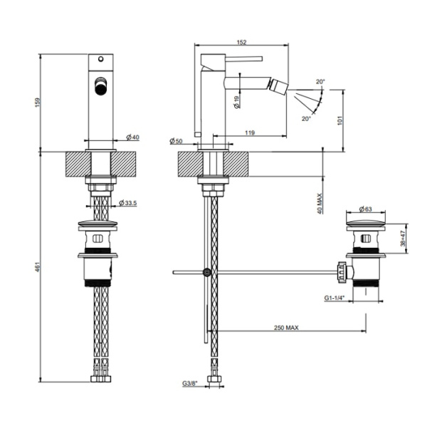 Смеситель для биде Gessi 316 54007#727 золото