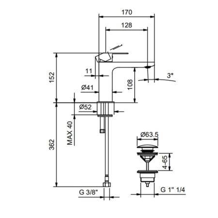 Смеситель для раковины Fantini Myo 61 02 V604F