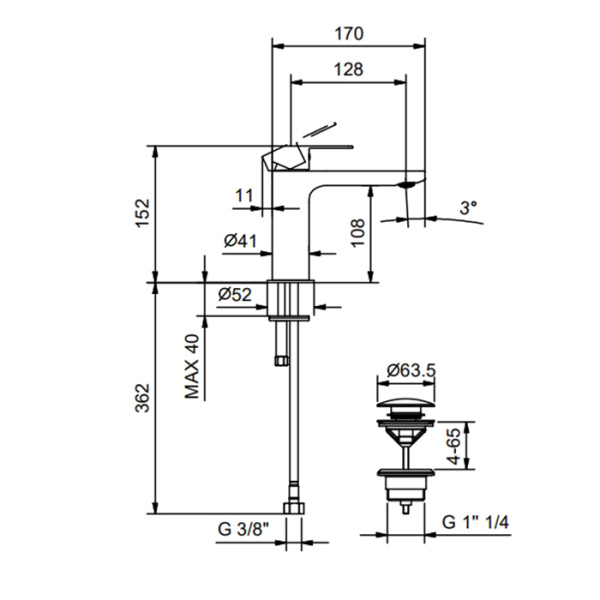 Смеситель для раковины Fantini Myo 61 02 V604F