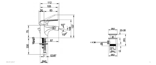 Смеситель для биде Villeroy&Boch O.novo Start TVB10520111061