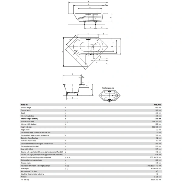 Ванна стальная Kaldewei Vaio 6 Star 959 233900013001 190x90 см, с отверстиями под ручки, водоотталкивающим покрытием, альпийский белый