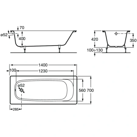 Ванна чугунная Roca Continental 212904001 140x70 см, белый
