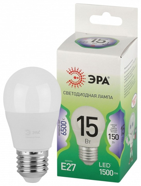 Лампа светодиодная Эра Green Line E27 15Вт 6500K LED P45-15W-865-E27 GL