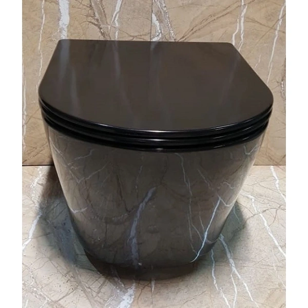 Унитаз подвесной CeramaLux NS-5178-18 безободковый, с сиденьем микролифт, черный глянец