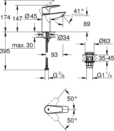 Смеситель для раковины Grohe BauEdge 23895001, хром