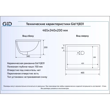 Раковина 46,5x34 см GID Simple N YJ831