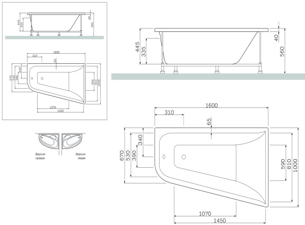 Акриловая ванна AM.PM Inspire 160x100 W5AA-160R100W-A64 правая
