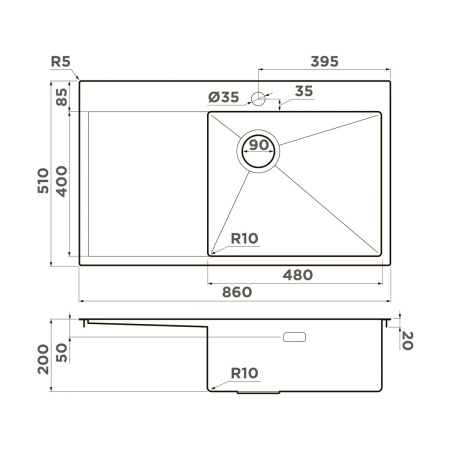 Кухонная мойка Omoikiri Akisame 86-R Side 4997044 графит