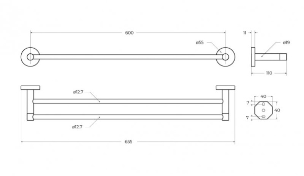 Полотенцедержатель двойной 65,5 см Cezares RELAX-THD-65-01 хром