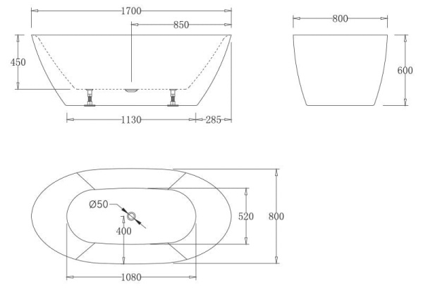 Акриловая ванна BelBagno 170x80 BB77-1700-W0 без перелива