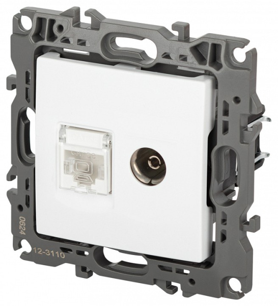 ТВ-розетка и розетка Ethernet RJ-45 без рамки Эра Эра 12 12-3110-01М