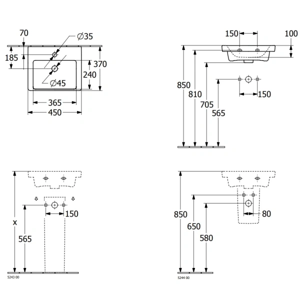 Раковина 45x37см Villeroy & Boch Subway 3.0 43704501