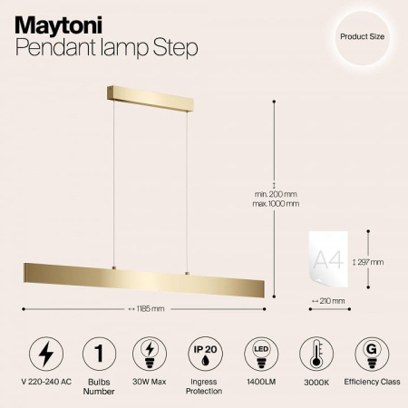Подвесной светильник Maytoni Technical Шаг P010PL-L30G3K