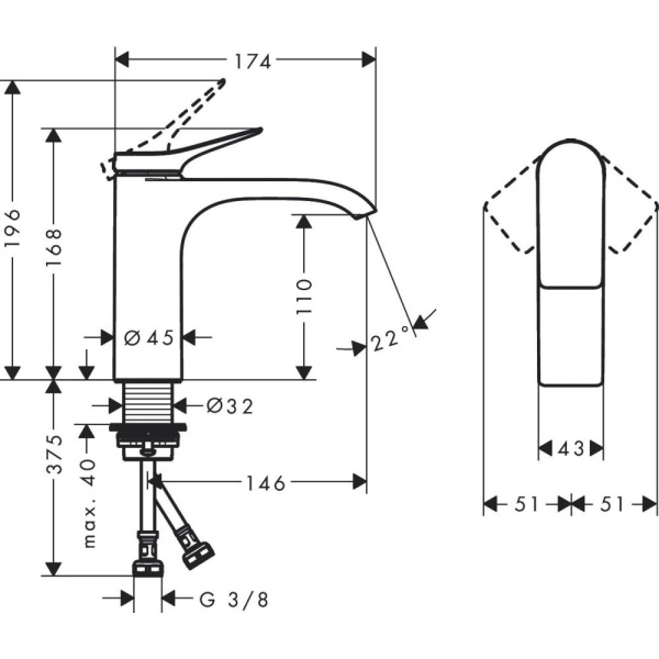 Смеситель для раковины hansgrohe Vivenis 75022700 без донного клапана матовый белый