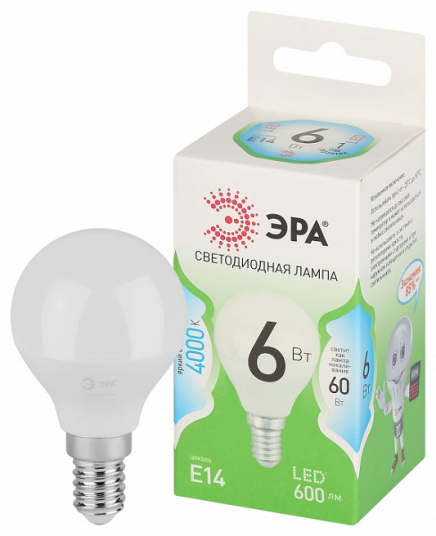 Лампа светодиодная Эра Green Line E14 6Вт 4000K LED P45-6W-840-E14 GL