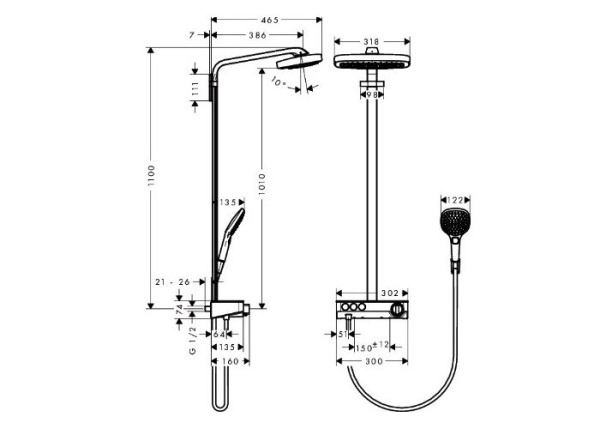 Душевая стойка hansgrohe Raindance Select E 300 3jet Showerpipe 27127400