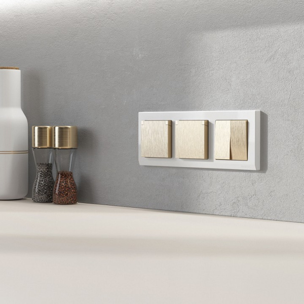 Розетка влагозащищенная с заземлением и со шторкой без рамки с крышкой Werkel шампань рифленый W1171210