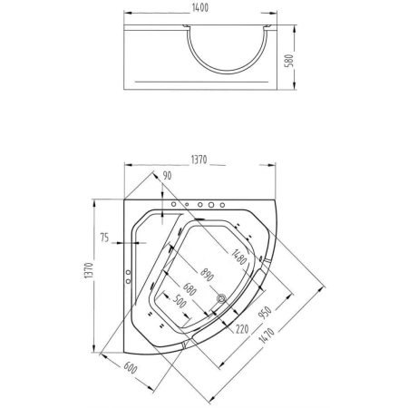 Акриловая гидромассажная ванна 140x140 см Orans 62118M0