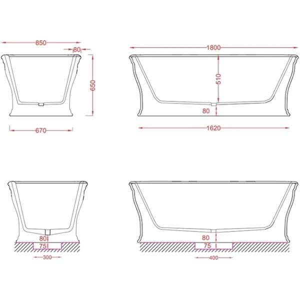 Ванна из литьевого мрамора Artceram Neo ACW003 03 nero 180x85 см, отдельностоящая, черный глянец