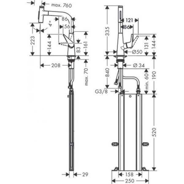 Смеситель для кухни hansgrohe Talis Select M51 73868800 с вытяжным душем сталь