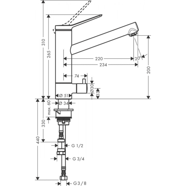 Смеситель для кухни hansgrohe Zesis M33 с запорным вентилем