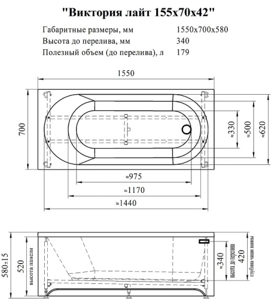 Акриловая ванна Радомир Виктория 155х70 2-01-0-0-1-271Р белый