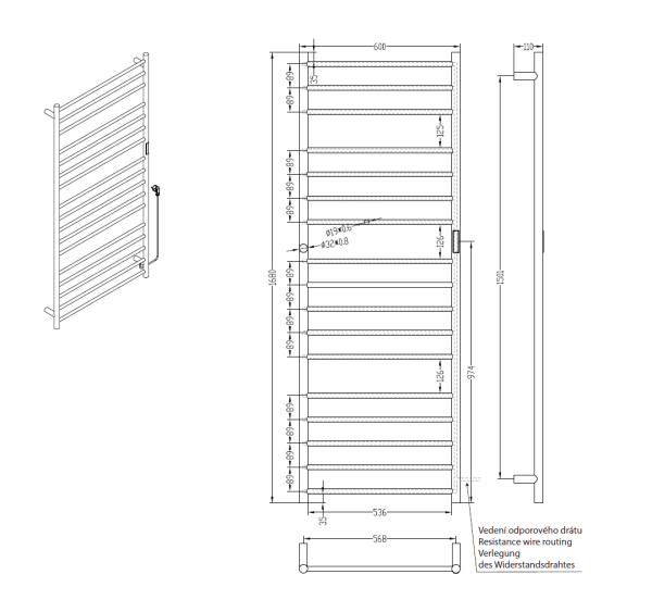 Электрический полотенцесушитель Bemeta 60x168 704151060 черный матовый
