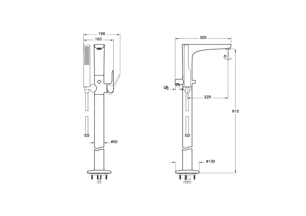 Напольный смеситель для ванны Vitra Root Round A4274134EXP с душевым гарнитуром брашированный никель