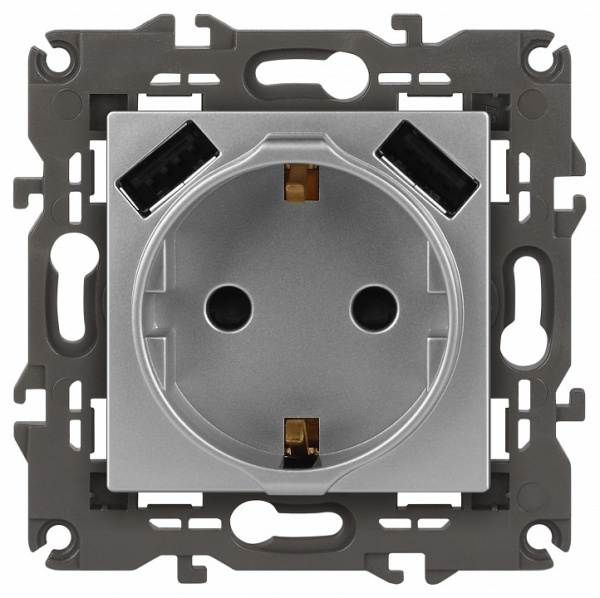 Розетка с заземлением и со шторкой и 2хUSB, без рамки Эра Эра Elegance 14-4109-03