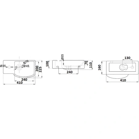 Раковина CeramaLux 7947AR 41x22,5 см R, рукомойник, белый
